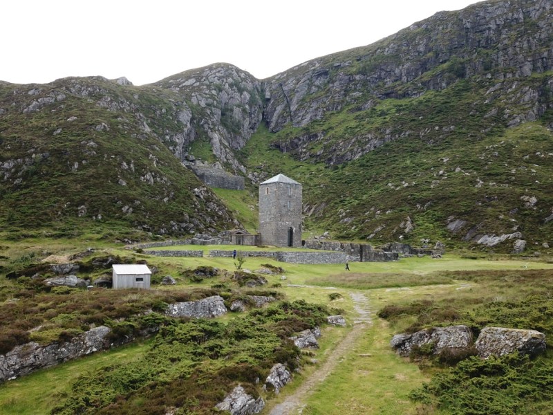 a group of sheep graze on a rocky hill