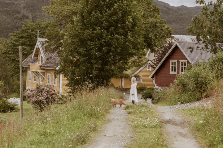 a path with trees on the side of a house